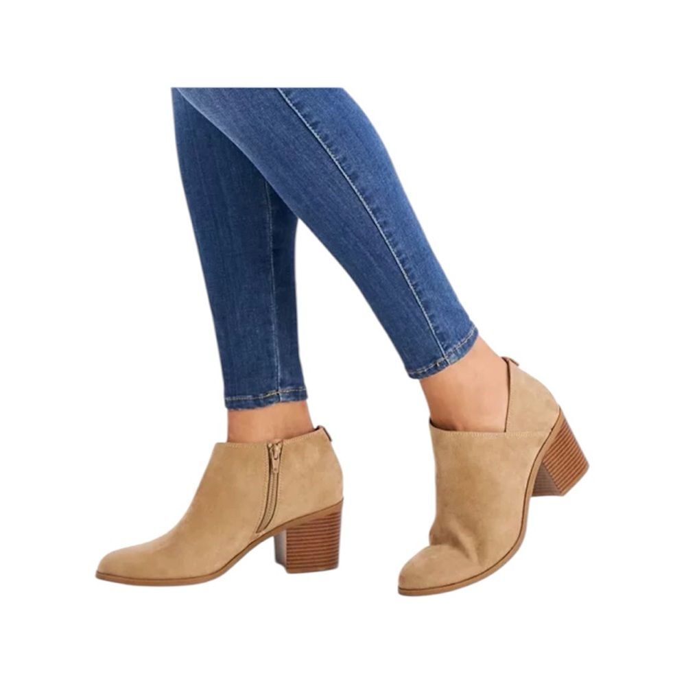 NWB Style & Co Size 7 Taupe Faux Suede Ankle Boots Block Heel Zip Booties - Picture 13 of 13
